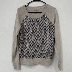 Banana Republic Women's Gray Sequin Embellished‎ Raglan Sweater Size L